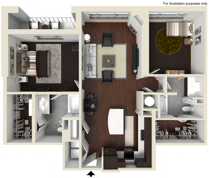 Floor plan for 2 beds, 2 baths, 1326 sqft